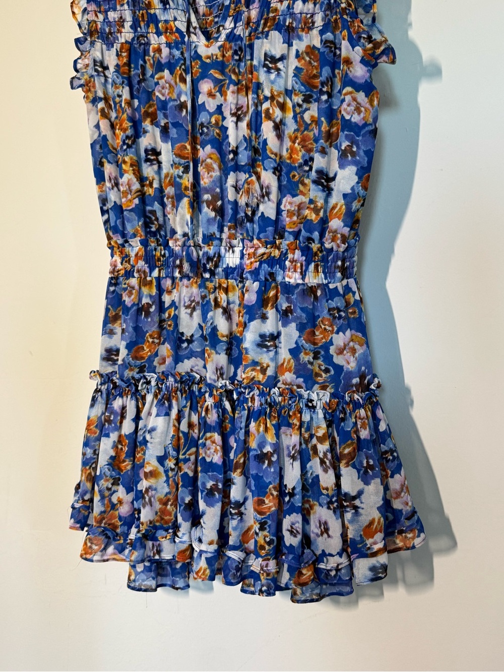 Misa Los Angeles Blue Floral Smocked Tiered Mini Dress - Picture 9 of 11